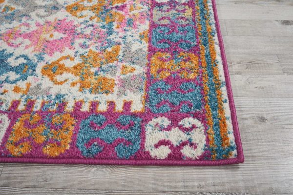 2?x 8?Ivory and Magenta Tribal Pattern Runner Rug - Image 5