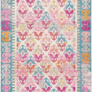 4?x 6?Ivory and Magenta Tribal Pattern Area Rug