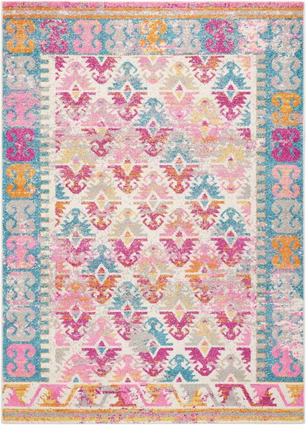 4?x 6?Ivory and Magenta Tribal Pattern Area Rug