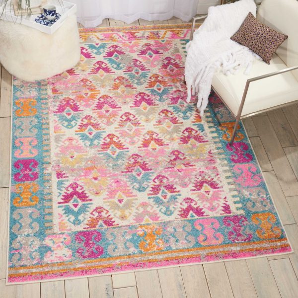 4?x 6?Ivory and Magenta Tribal Pattern Area Rug - Image 4