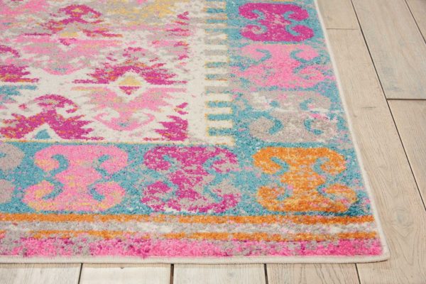 4?x 6?Ivory and Magenta Tribal Pattern Area Rug - Image 5