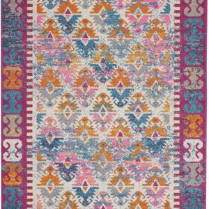 5?x 7?Ivory and Magenta Tribal Pattern Area Rug