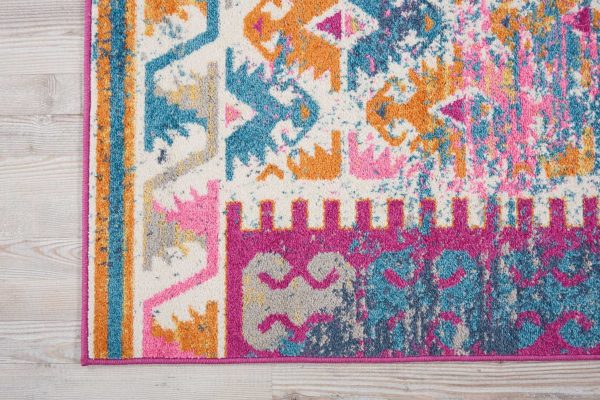 5?x 7?Ivory and Magenta Tribal Pattern Area Rug - Image 2