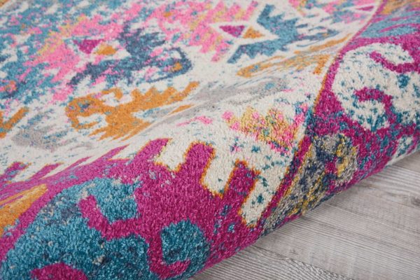 5?x 7?Ivory and Magenta Tribal Pattern Area Rug - Image 3