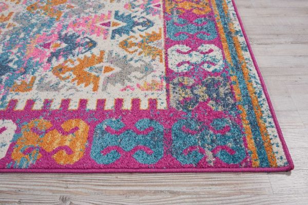 5?x 7?Ivory and Magenta Tribal Pattern Area Rug - Image 5