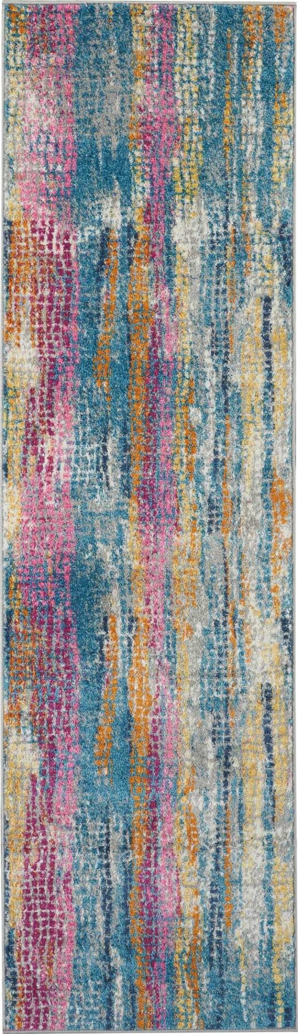 2?x 8?Gray Colorful Abstract Stripes Runner Rug