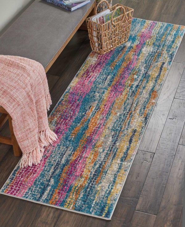 2?x 8?Gray Colorful Abstract Stripes Runner Rug - Image 4