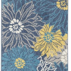 2?x 10?Blue Tropical Flower Runner Rug