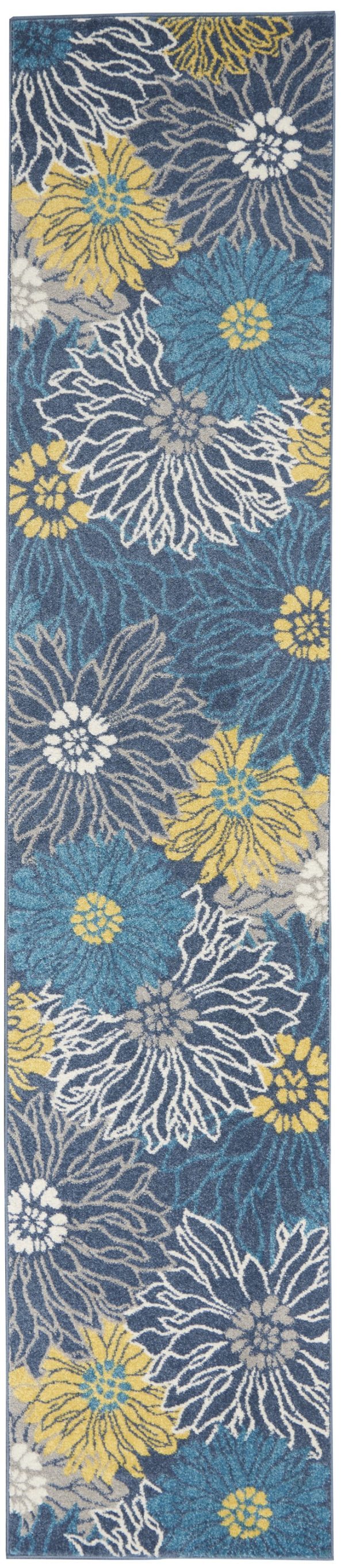 2?x 10?Blue Tropical Flower Runner Rug