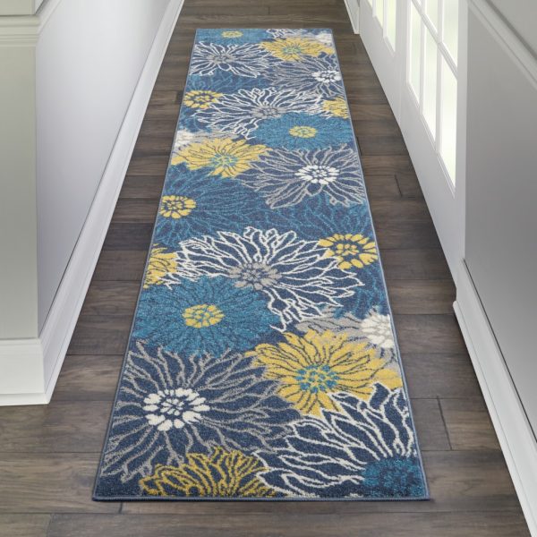 2?x 10?Blue Tropical Flower Runner Rug - Image 4