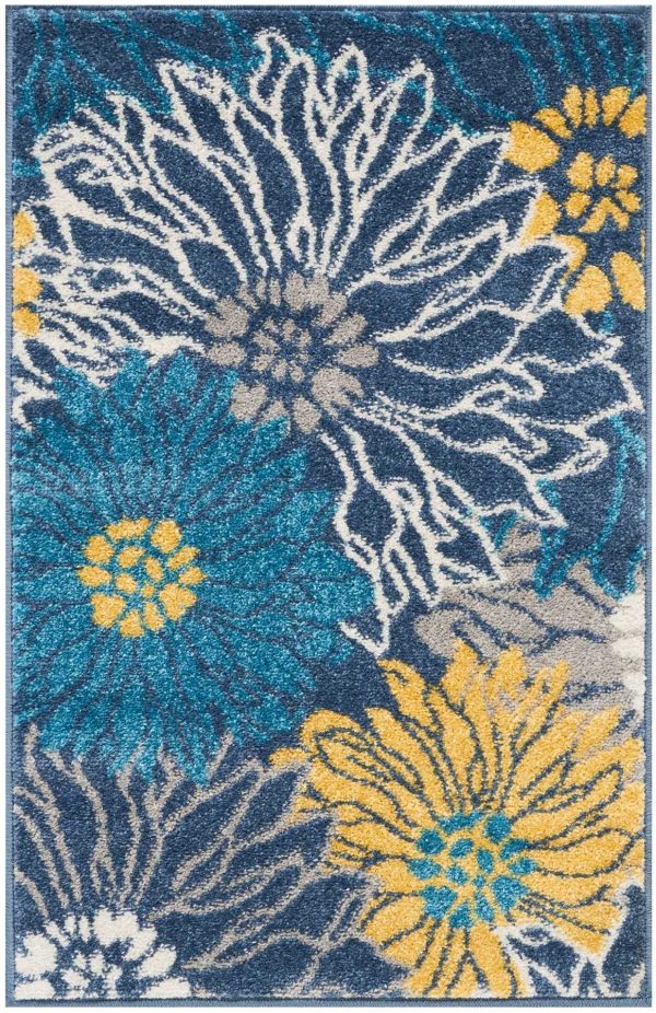2?x 3?Blue Tropical Flower Scatter Rug