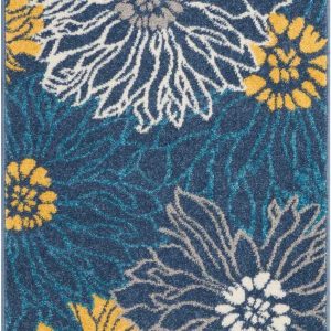 2?x 8?Blue Tropical Flower Runner Rug