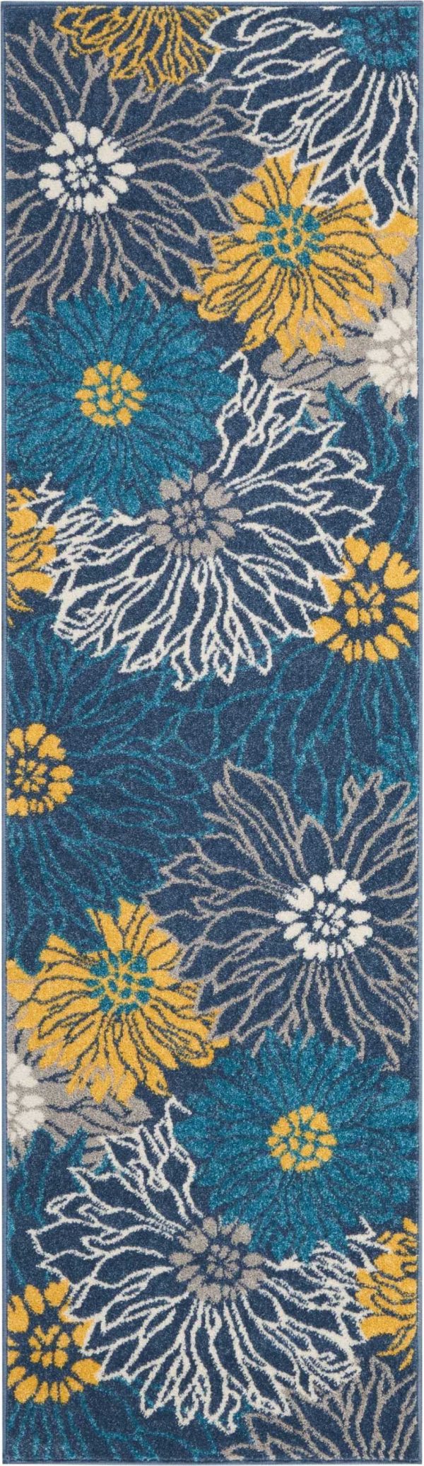 2?x 8?Blue Tropical Flower Runner Rug
