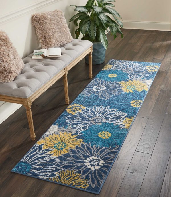 2?x 8?Blue Tropical Flower Runner Rug - Image 4