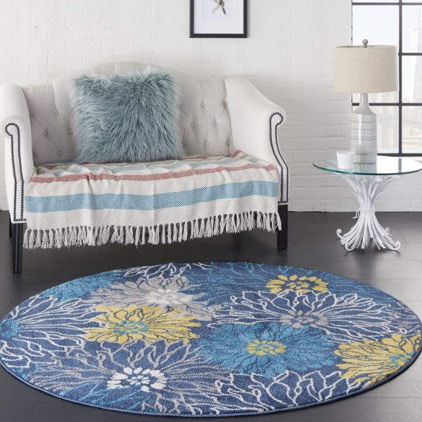 4?Round Blue Tropical Flower Area Rug - Image 4