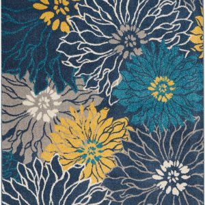 5?x 7?Blue Tropical Flower Area Rug