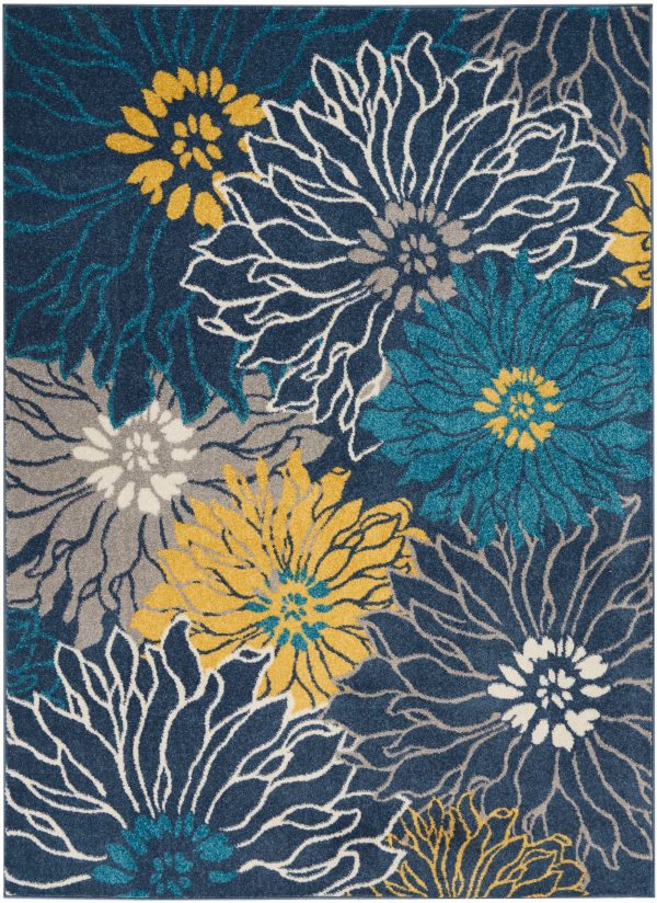 5?x 7?Blue Tropical Flower Area Rug