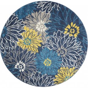 5?Round Blue Tropical Flower Area Rug