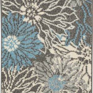 2?x 3?Charcoal and Blue Big Flower Scatter Rug