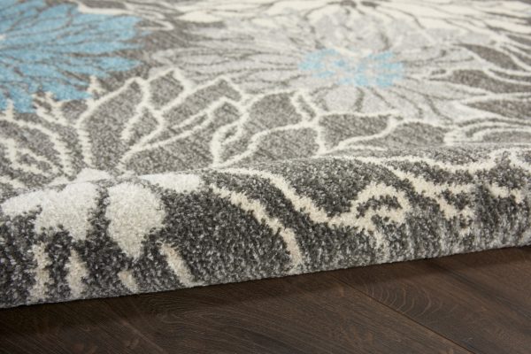 2?x 3?Charcoal and Blue Big Flower Scatter Rug - Image 3