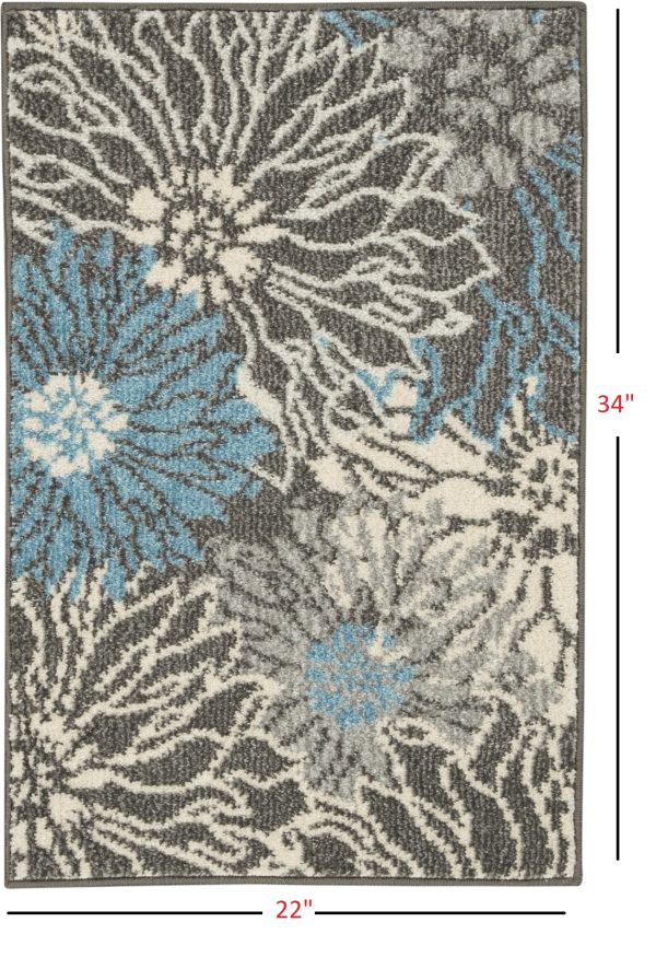 2?x 3?Charcoal and Blue Big Flower Scatter Rug - Image 5