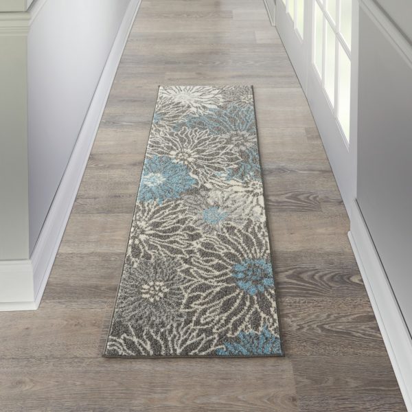 2?x 6?Charcoal and Blue Big Flower Runner Rug - Image 4