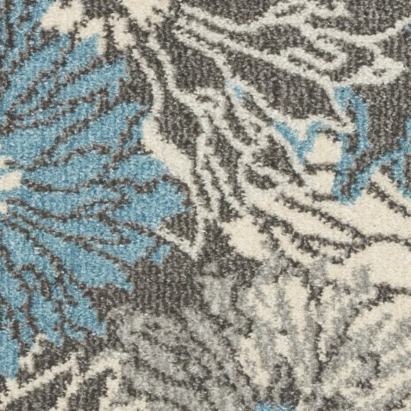2?x 10?Charcoal and Blue Big Flower Runner Rug - Image 5
