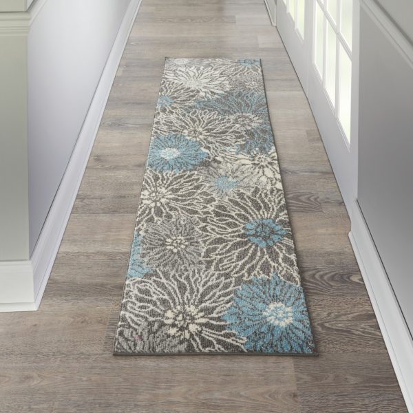 2?x 8?Charcoal and Blue Big Flower Runner Rug - Image 4