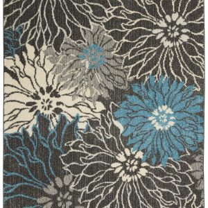 4?x 6?Charcoal and Blue Big Flower Area Rug