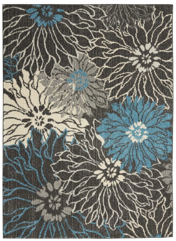 4?x 6?Charcoal and Blue Big Flower Area Rug