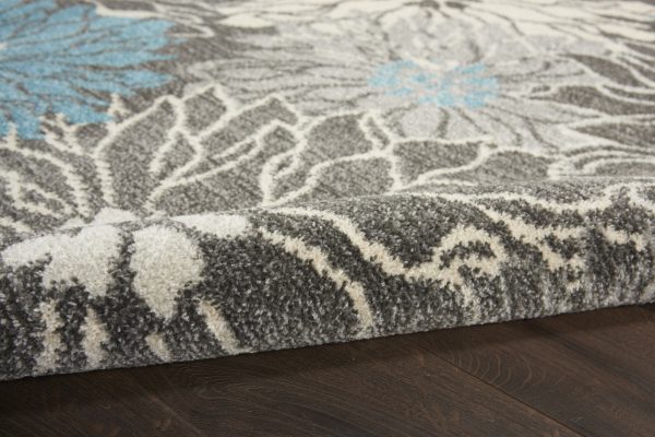 4?x 6?Charcoal and Blue Big Flower Area Rug - Image 3