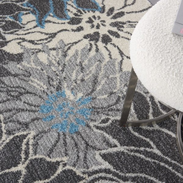 4?x 6?Charcoal and Blue Big Flower Area Rug - Image 5