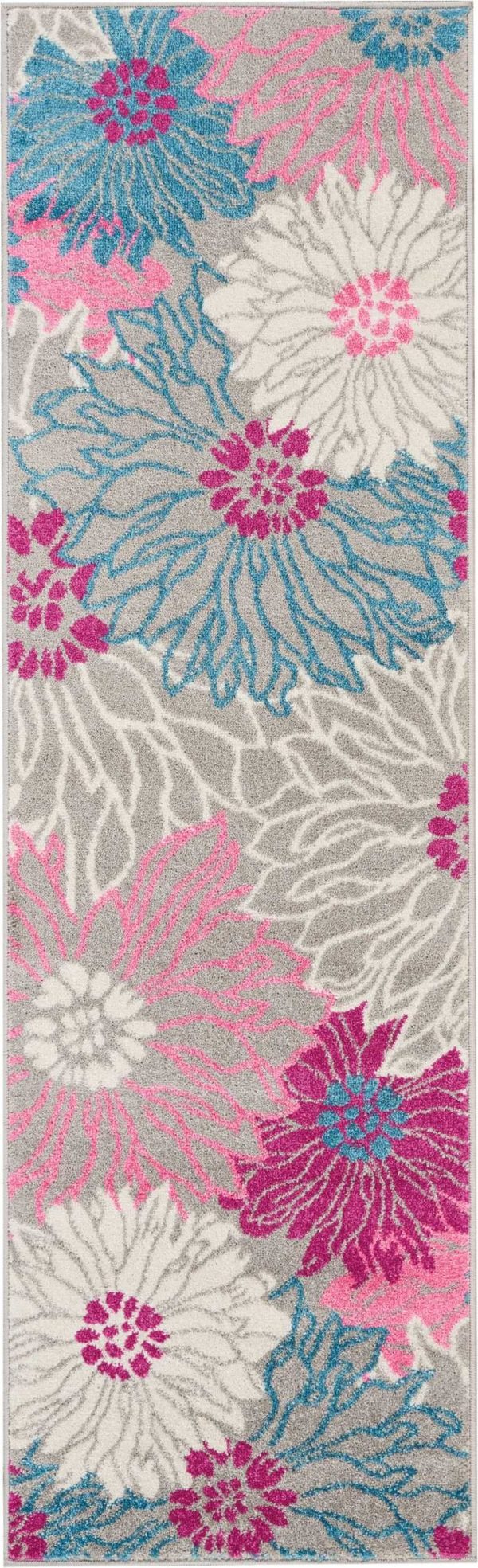 2?x 6?Gray and Pink Tropical Flower Runner Rug
