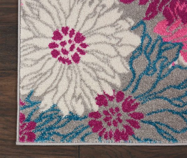 2?x 6?Gray and Pink Tropical Flower Runner Rug - Image 2