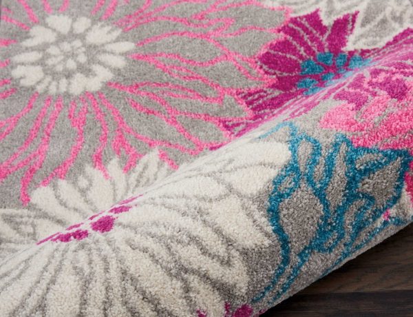 2?x 6?Gray and Pink Tropical Flower Runner Rug - Image 3