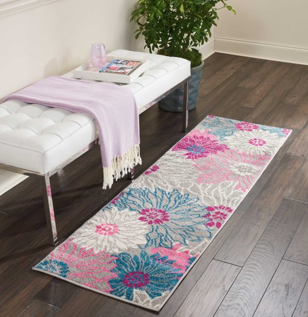 2?x 6?Gray and Pink Tropical Flower Runner Rug - Image 4