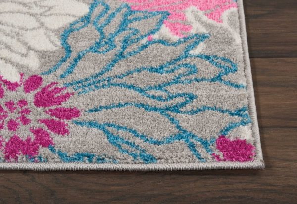 2?x 6?Gray and Pink Tropical Flower Runner Rug - Image 5