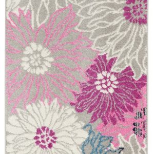 2?x 10?Gray and Pink Tropical Flower Runner Rug