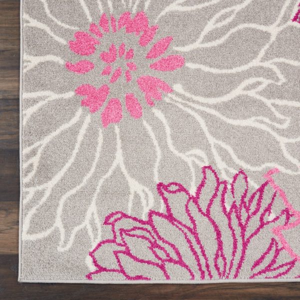 2?x 10?Gray and Pink Tropical Flower Runner Rug - Image 2