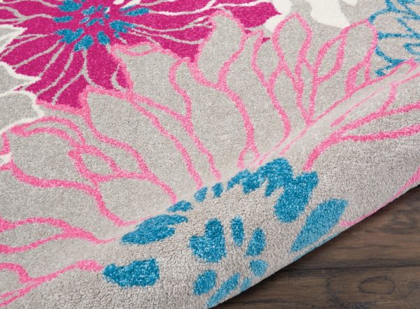 2?x 10?Gray and Pink Tropical Flower Runner Rug - Image 3