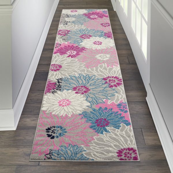 2?x 10?Gray and Pink Tropical Flower Runner Rug - Image 4