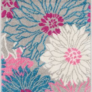 2?x 3?Gray and Pink Tropical Flower Scatter Rug