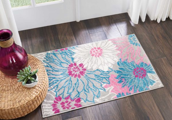 2?x 3?Gray and Pink Tropical Flower Scatter Rug - Image 4