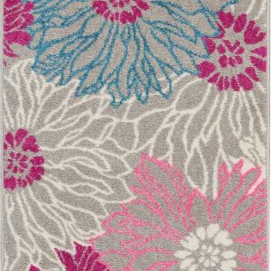 2?x 8?Gray and Pink Tropical Flower Runner Rug