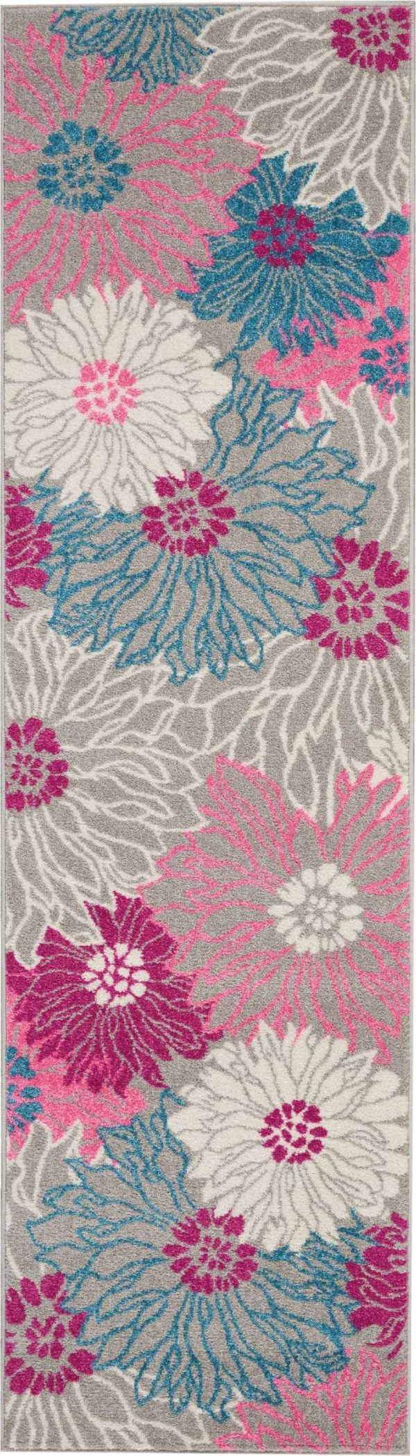 2?x 8?Gray and Pink Tropical Flower Runner Rug