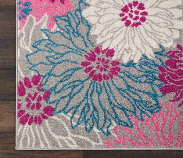 2?x 8?Gray and Pink Tropical Flower Runner Rug - Image 2