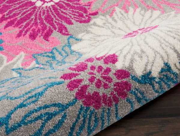 2?x 8?Gray and Pink Tropical Flower Runner Rug - Image 3