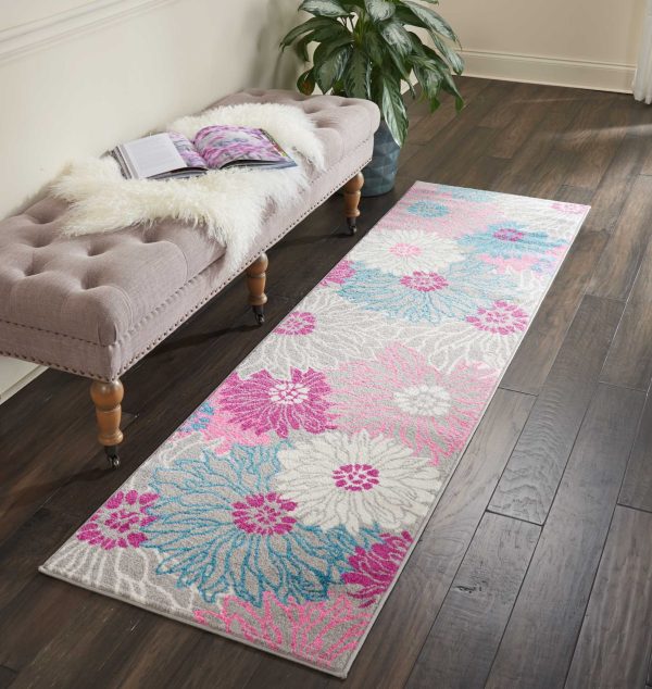 2?x 8?Gray and Pink Tropical Flower Runner Rug - Image 4