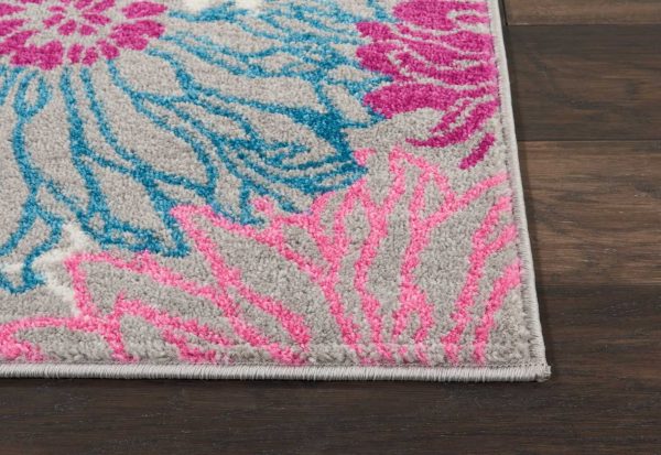 2?x 8?Gray and Pink Tropical Flower Runner Rug - Image 5