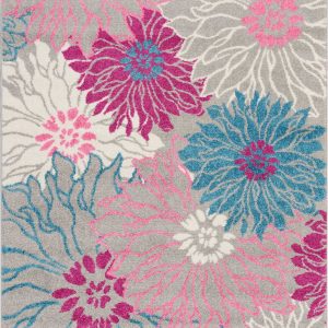 4?x 6?Gray and Pink Tropical Flower Area Rug